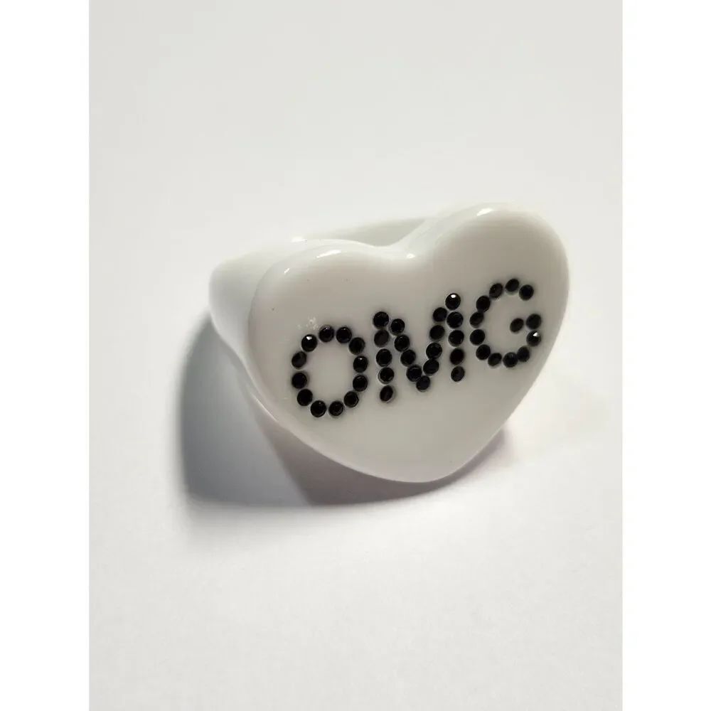 Sparklemuse Acrylic Crystal Heart Text Ring OMG Bright White Size 8